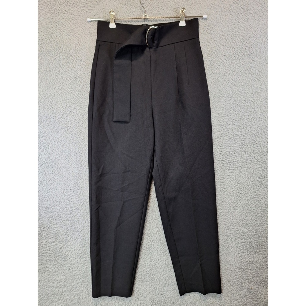 Zara Crepe Belted Trouser Pants Womens M (Fits 26x27) Black High Waisted Outdoor